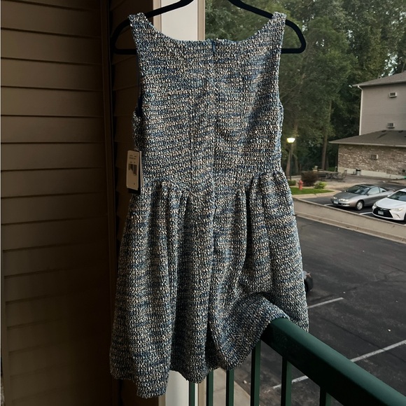 🆕 Taylor Ocean Blue Tweed Mini Dress Petite 12P Party Cocktail Wedding Guest - Picture 5 of 12